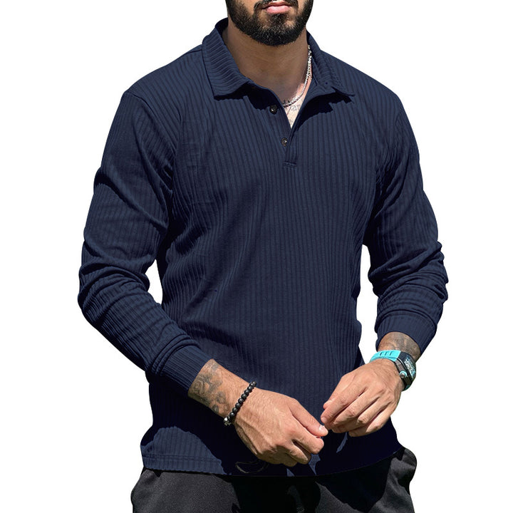 Long knit pullover for men with structured design and button placket Lune London