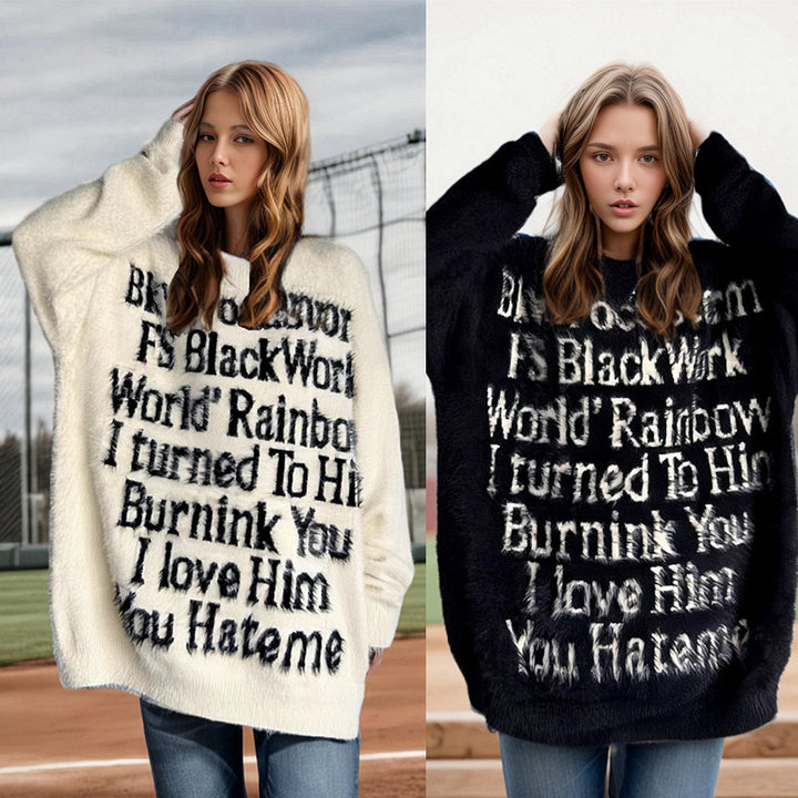Elegant oversized sweater for women with creative inscription Lune London
