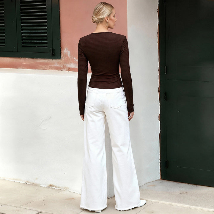 Chemisier Femme à Manches Longues avec Rassemblement Décoratif et Encolure Élégante Chic & Stil