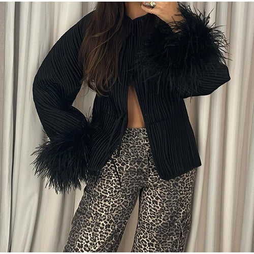 Elegant ladies jacket with elaborate faux fur sleeves Amarae
