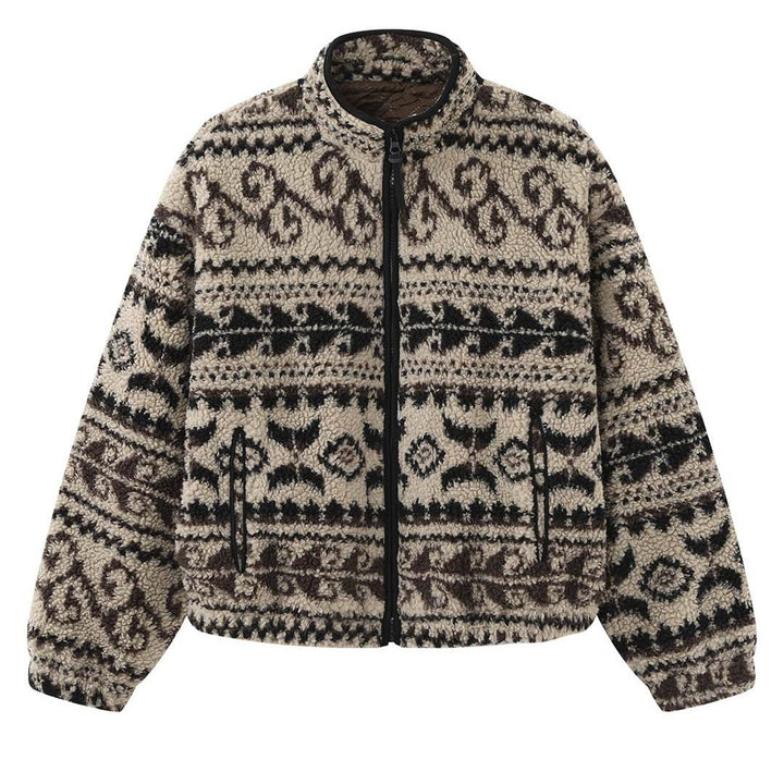 Women's Insulated Teddy Fleece Jacket with Stand Collar and Zipper Amarae