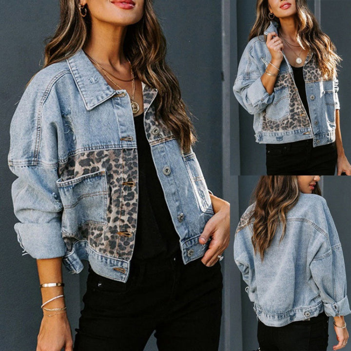 Veste en jean féminine à détails léopard Chic & Stil