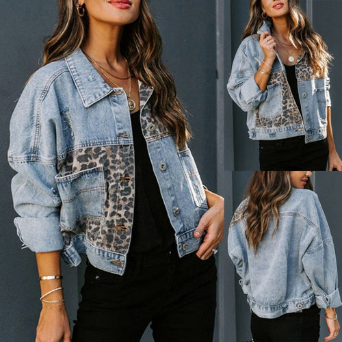 Veste en jean féminine à détails léopard Chic & Stil