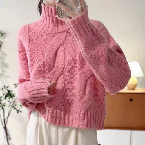 Pull en laine pour femmes avec col haut et motif en cable Chic & Stil