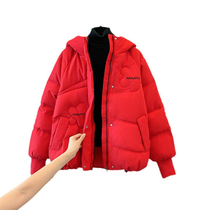 Trendy short down jacket for women with hood and practical pockets Amarae