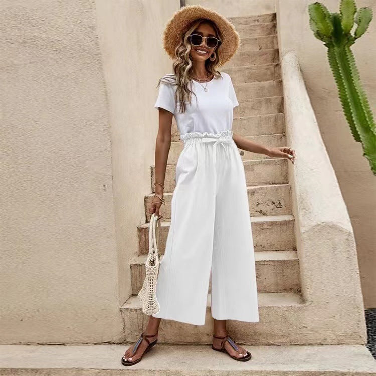 Ladies Elegant Culotte Pants with Chic Elastic Waist