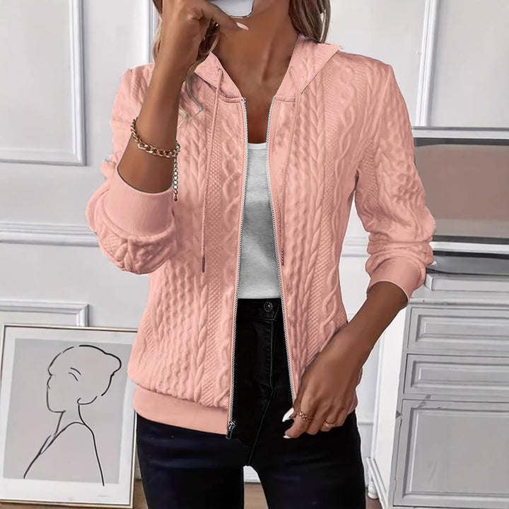 Women's knitted cardigan with hood and cable knit pattern Lune London
