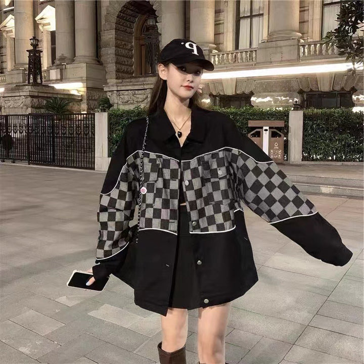Chemise Veste Oversize Femme avec Motif Damier Chic & Stil