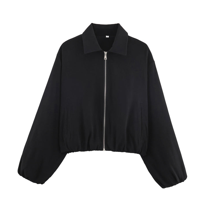 Trendy transitional jacket for women with puff sleeves and zipper Lune London