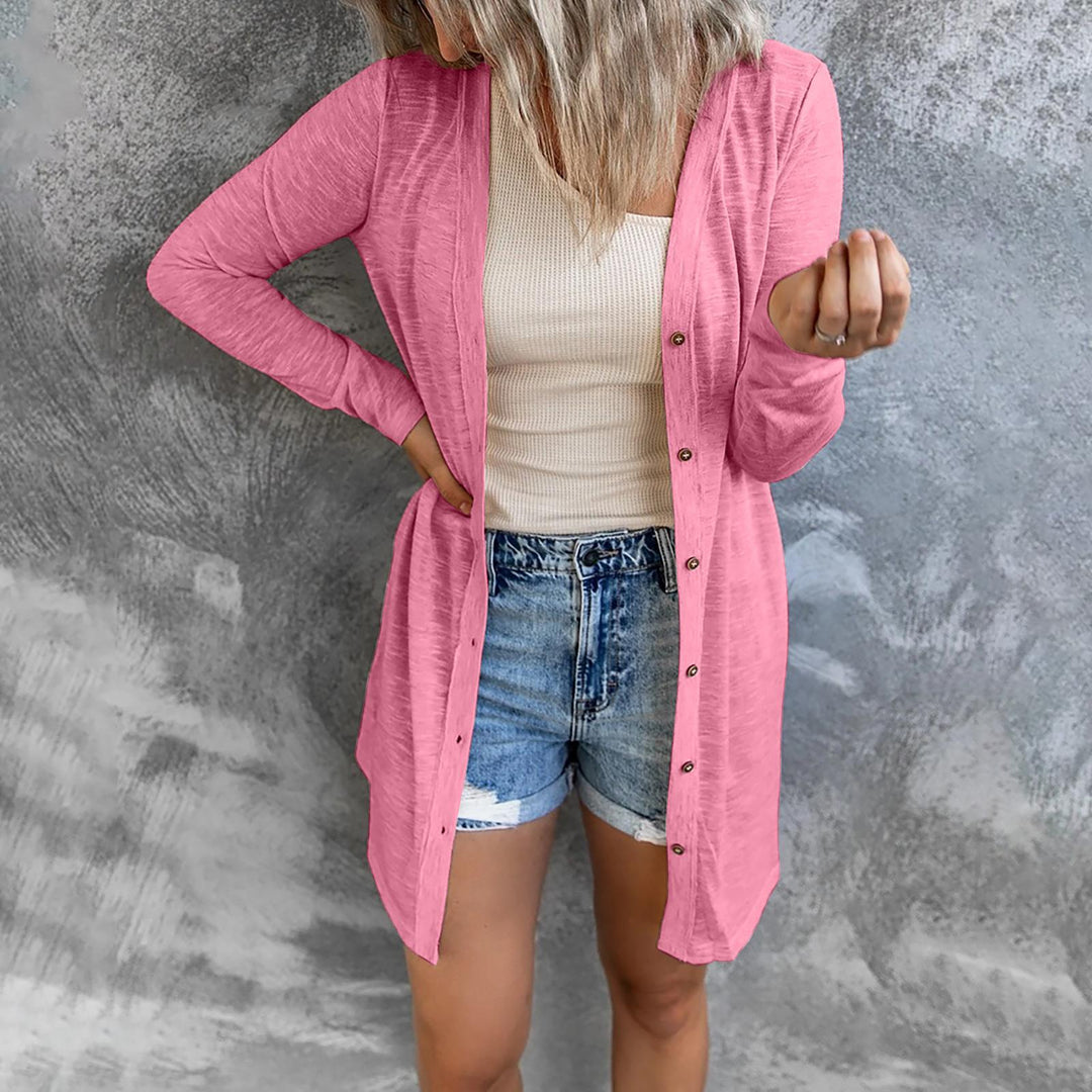 Ladies long cardigan with button placket and relaxed fit Lune London