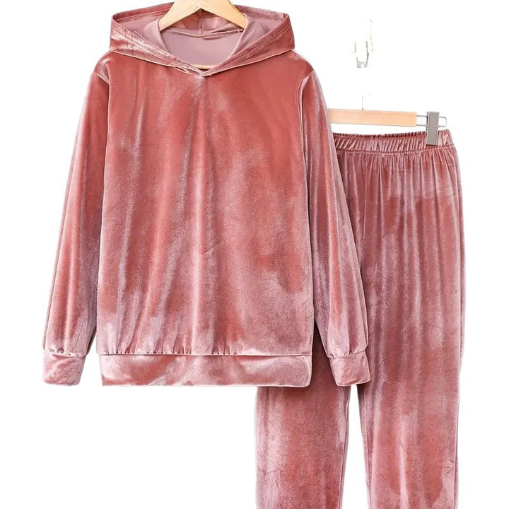 Ladies Comfortable Chic Velvet Hoodie Set