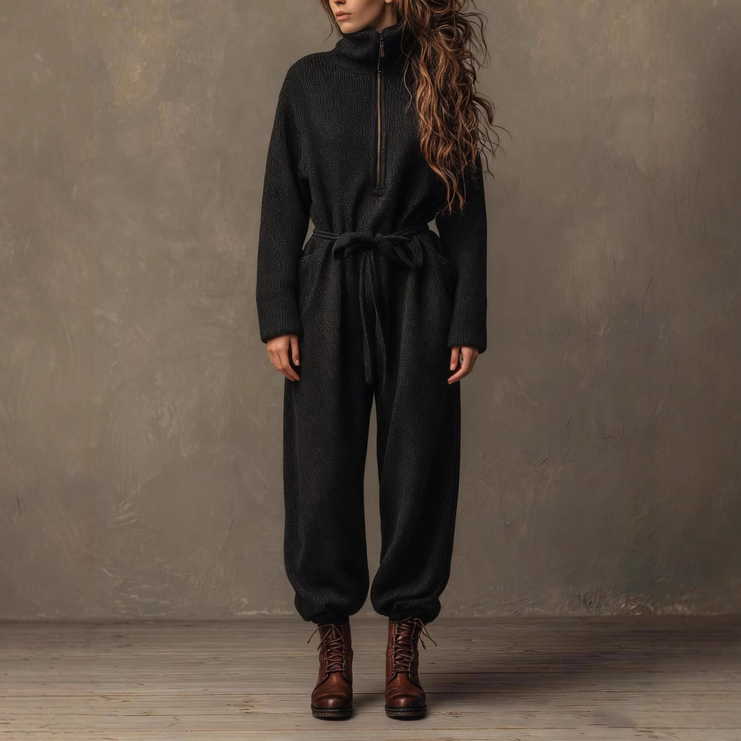 Ladies comfortable fleece jumpsuit with high collar Lune London