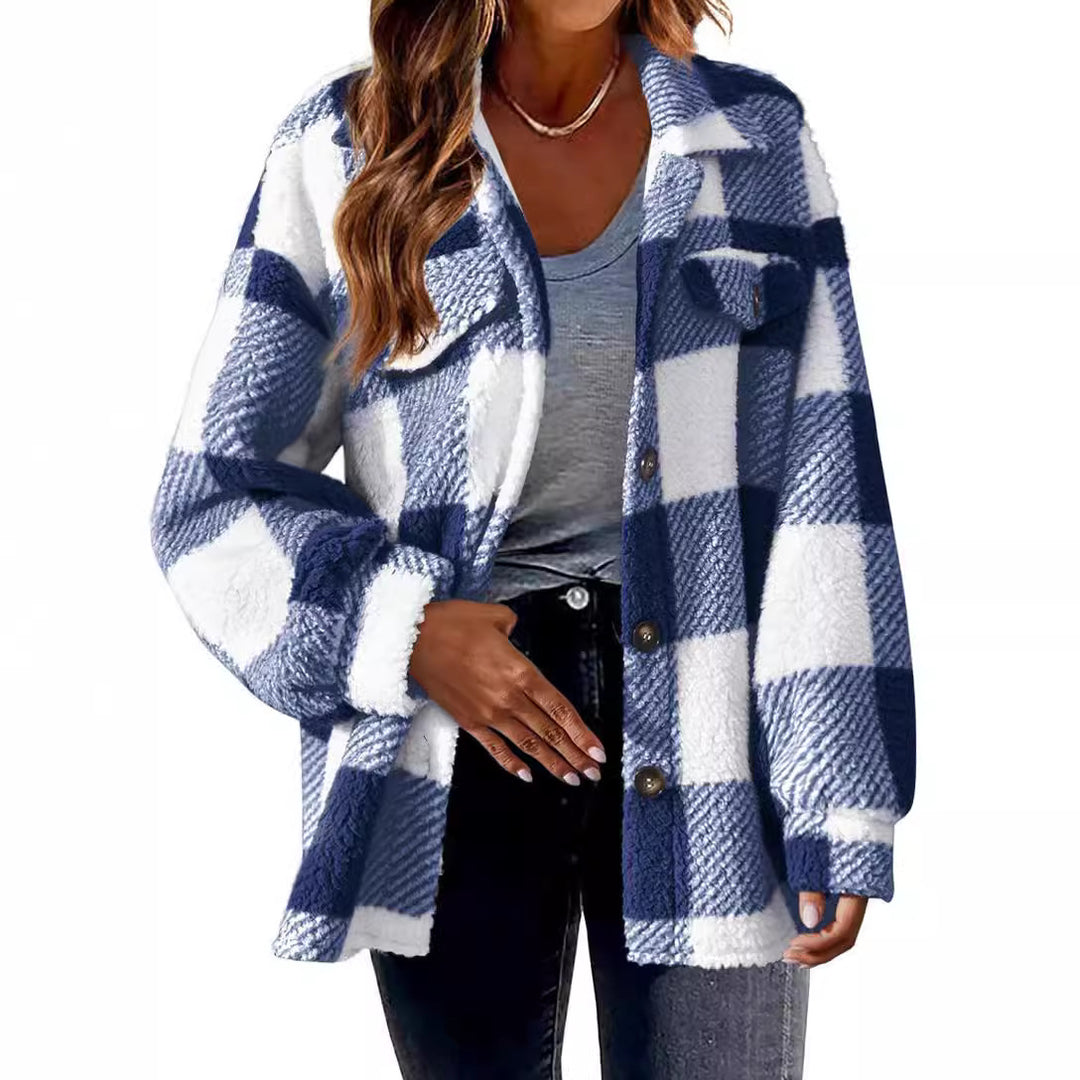 Ladies Cozy Tartan Jacket with Buttons and Chest Pocket Lune London
