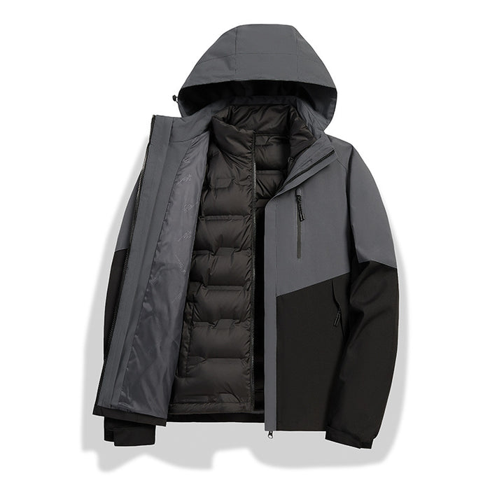 Men's two-in-one weather protection jacket with detachable quilted inner lining, hood, and waterproof membrane Amarae