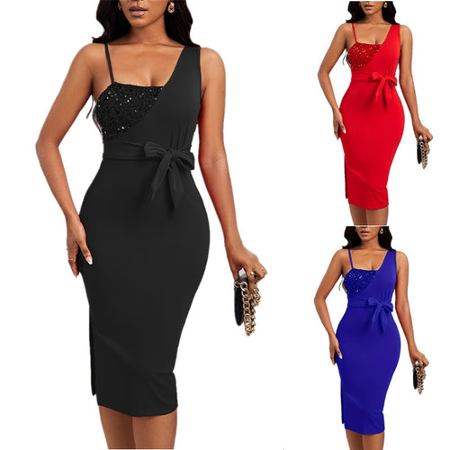 Elegant wrap dress for women with rhinestone embellishments and waist belt Amarae