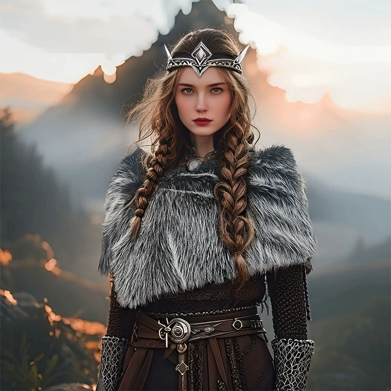 Ladies' shoulder stole made of faux fur in a rustic fur look with leather strap Amarae