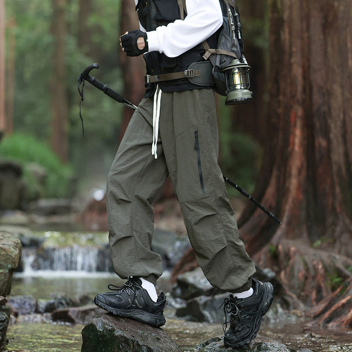 Men's Lightweight Technical Cargo Trekking Pants with Drawstring Waist, Zipper Pockets, and Elastic Hem Amarae