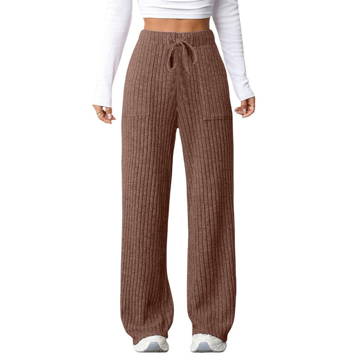 Ladies Wide Ribbed Lounge Pants with Drawstring and Patch Pockets Amarae