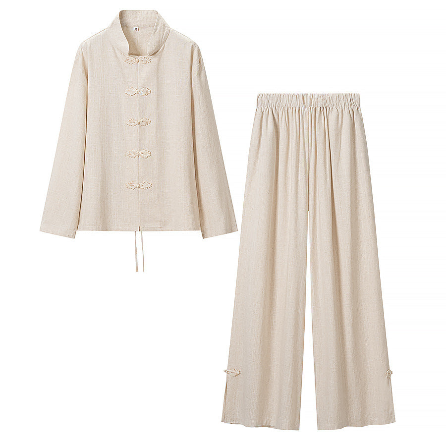 Women's Oversized Chinese Collar Blouse with Traditional Knot Closures and Wide Sleeves Amarae