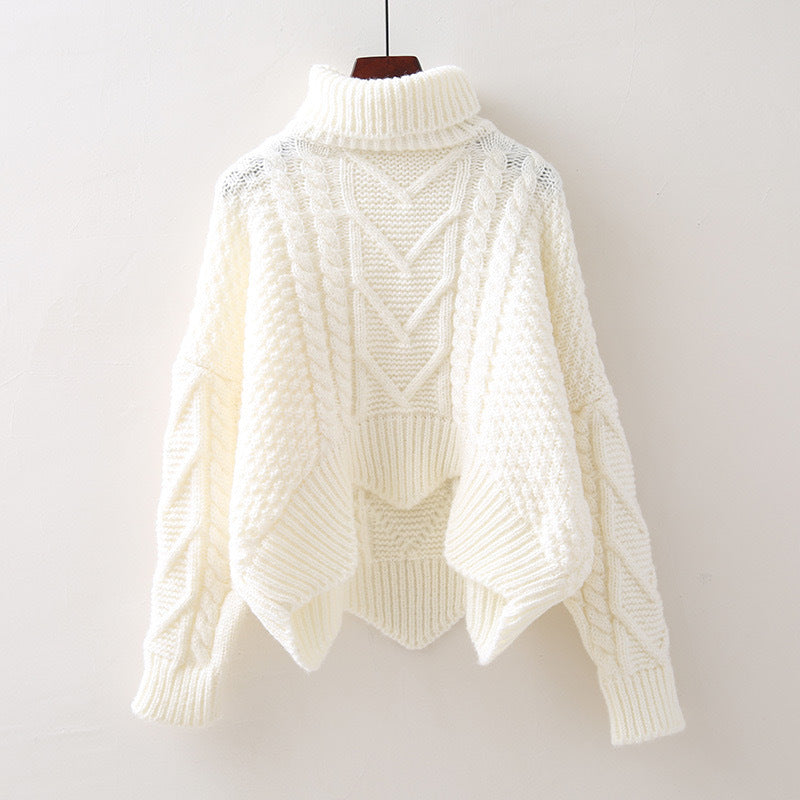 Chunky knit sweater for women with high collar and twisted pattern Lune London