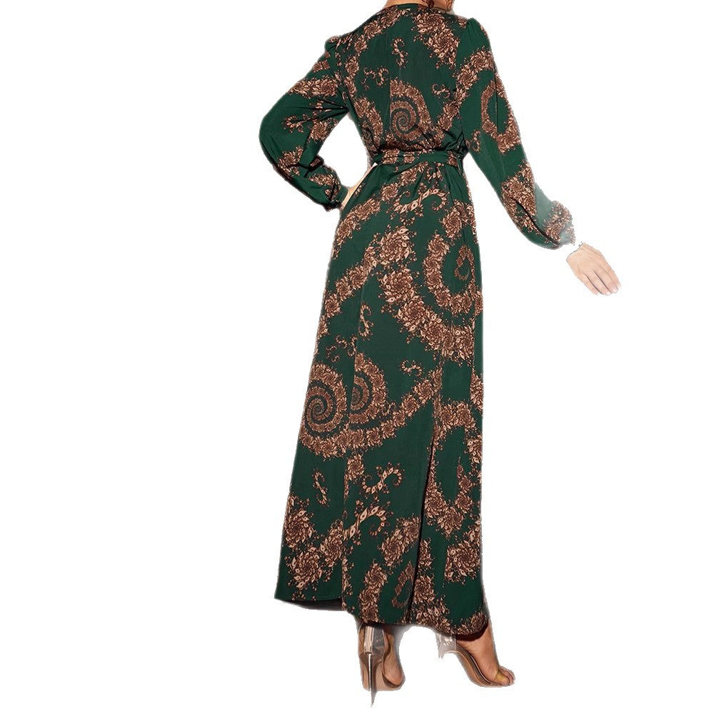 Elegant maxi dress for women with floral details and belt Lune London