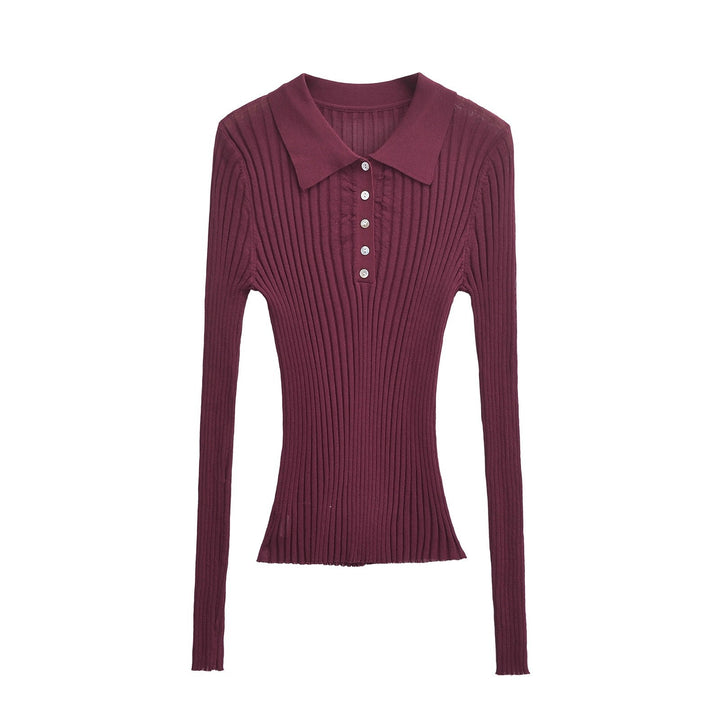 Women Long Sleeve Polo Shirt with an elegant rib structure and button placket Lune London