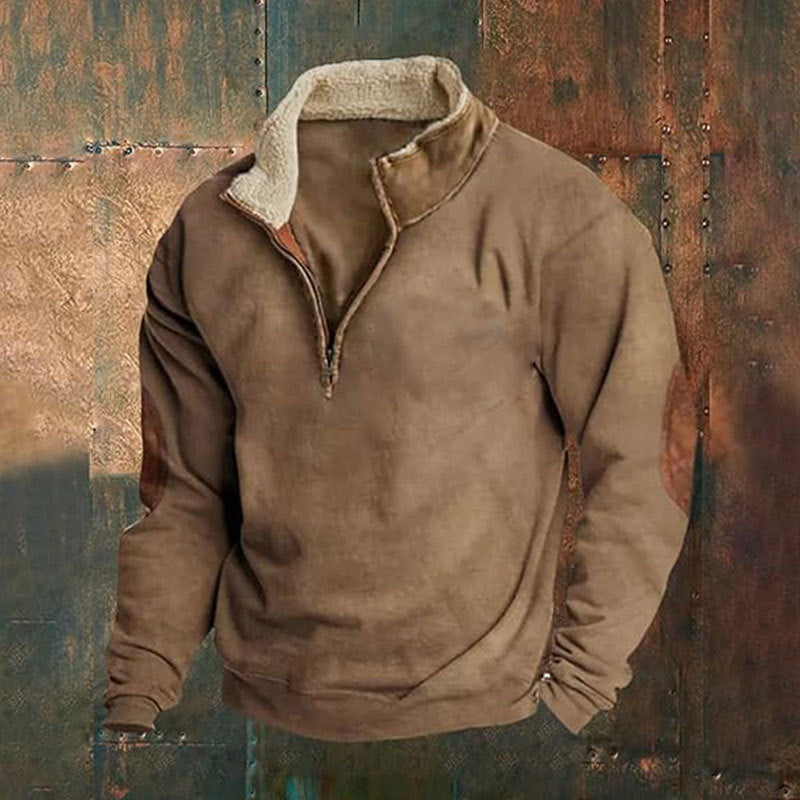 Men's fleece sports sweater with contemporary high collar and fashionable faux leather applications Lune London