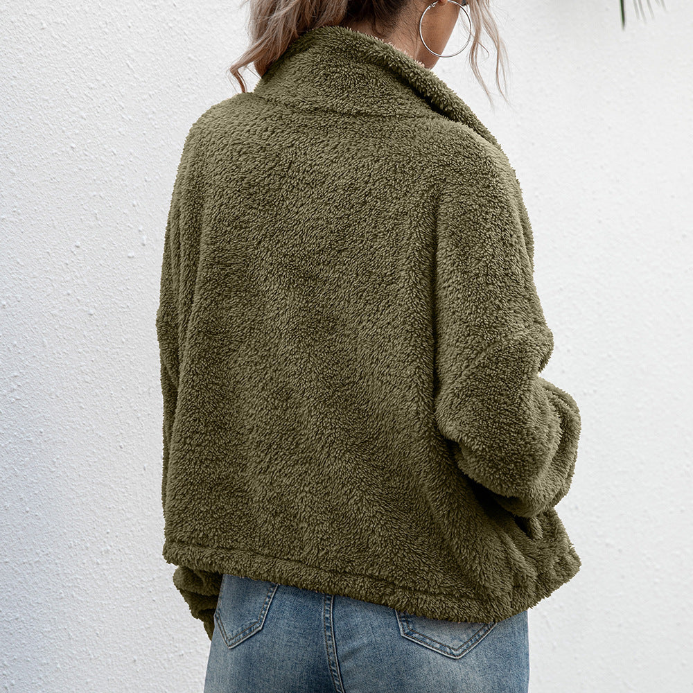 Fleece jacket for women with high collar and elastic waist Lune London