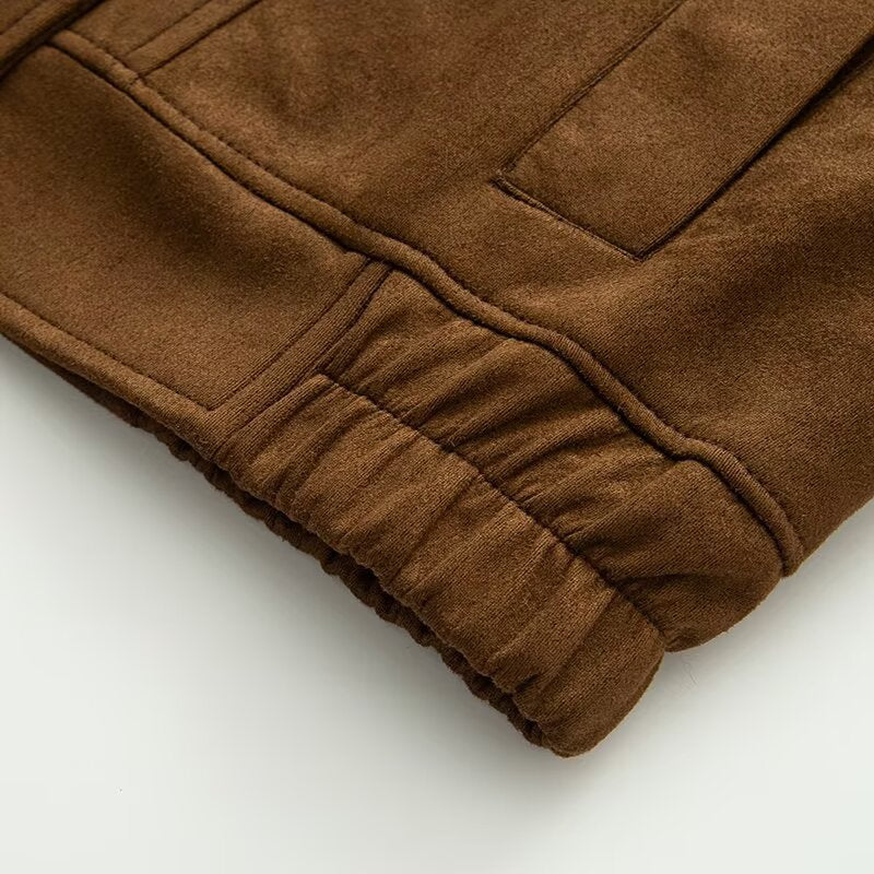 Women's Cropped Wool Blend Field Jacket with Stand Collar, Concealed Closure and Large Flap Pockets