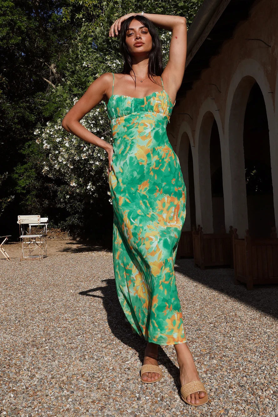 Maxi Flower Dress for Women with Ruffled Hem Lune London