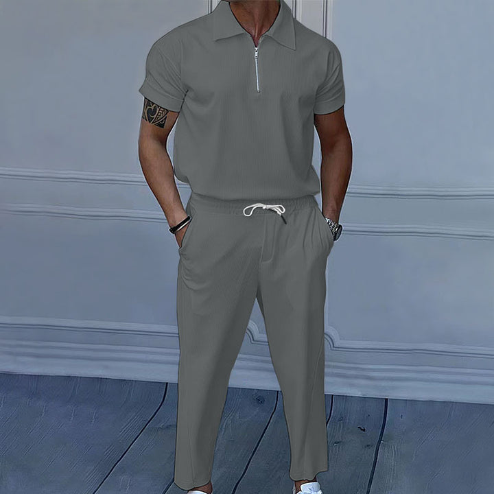 Men's short sleeve sports set with zip and elastic waistband Lune London