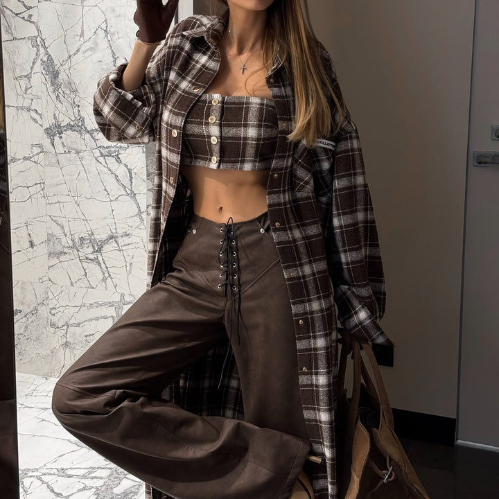 Long plaid shirt dress for women with removable sleeves Lune London