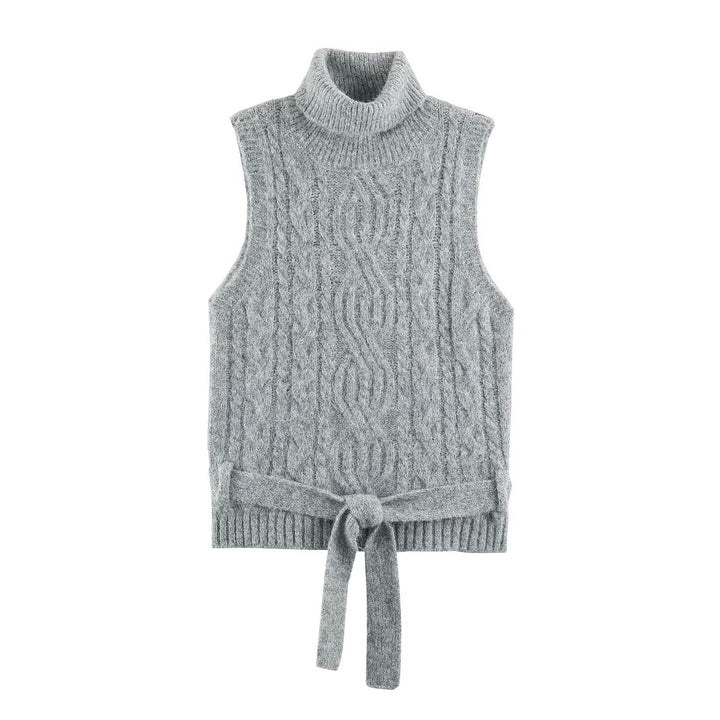 Women's Sleeveless Cable Knit Vest with Roll Neck and Ties Amarae