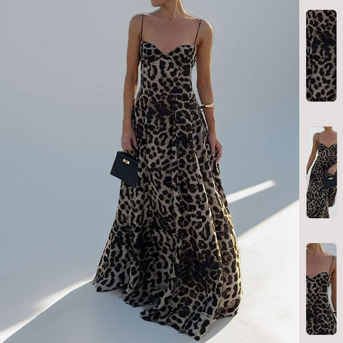 Robe maxi femme avec décolleté plongeant et élégant imprimé léopard Chic & Stil