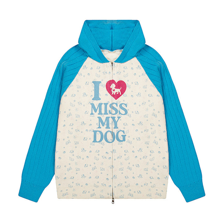 Women's hoodie cardigan with full zip, ribbed sleeves, and dog statement print Amarae