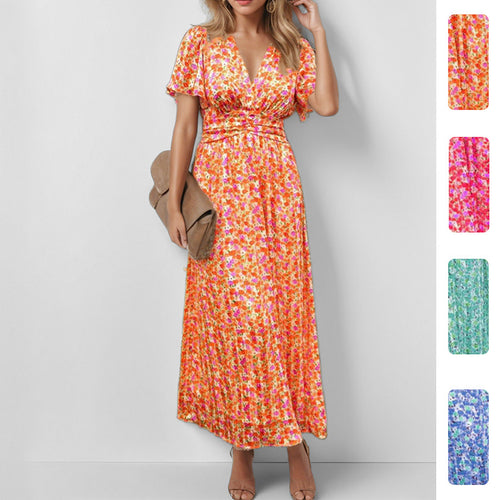 Robe maxi fluide pour femme avec design floral et décolleté en V Chic & Stil