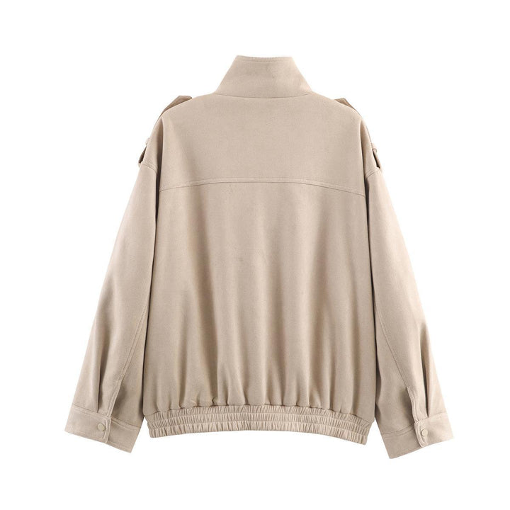 Faux leather jacket for women with practical flap pockets and modern high collar Lune London
