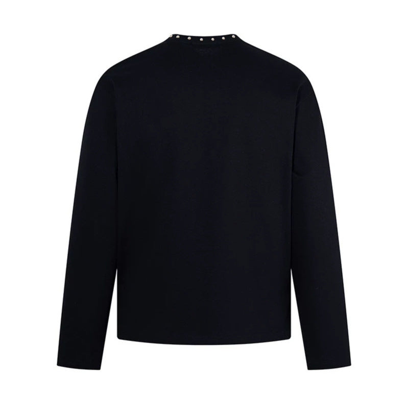 Women's long sleeve shirt with half zipper, studded collar and baroque text print Amarae
