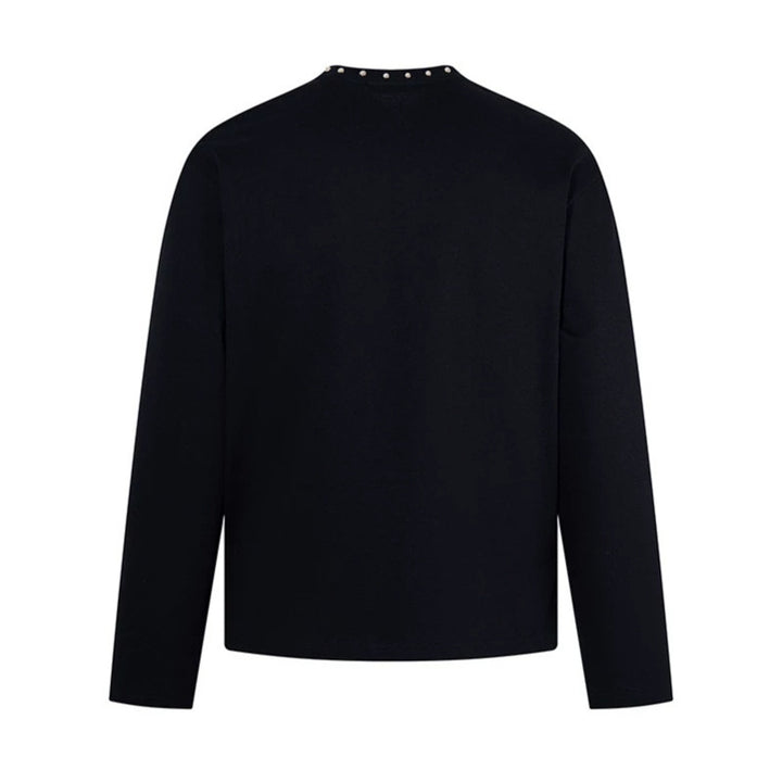 Women's long sleeve shirt with half zipper, studded collar and baroque text print Amarae