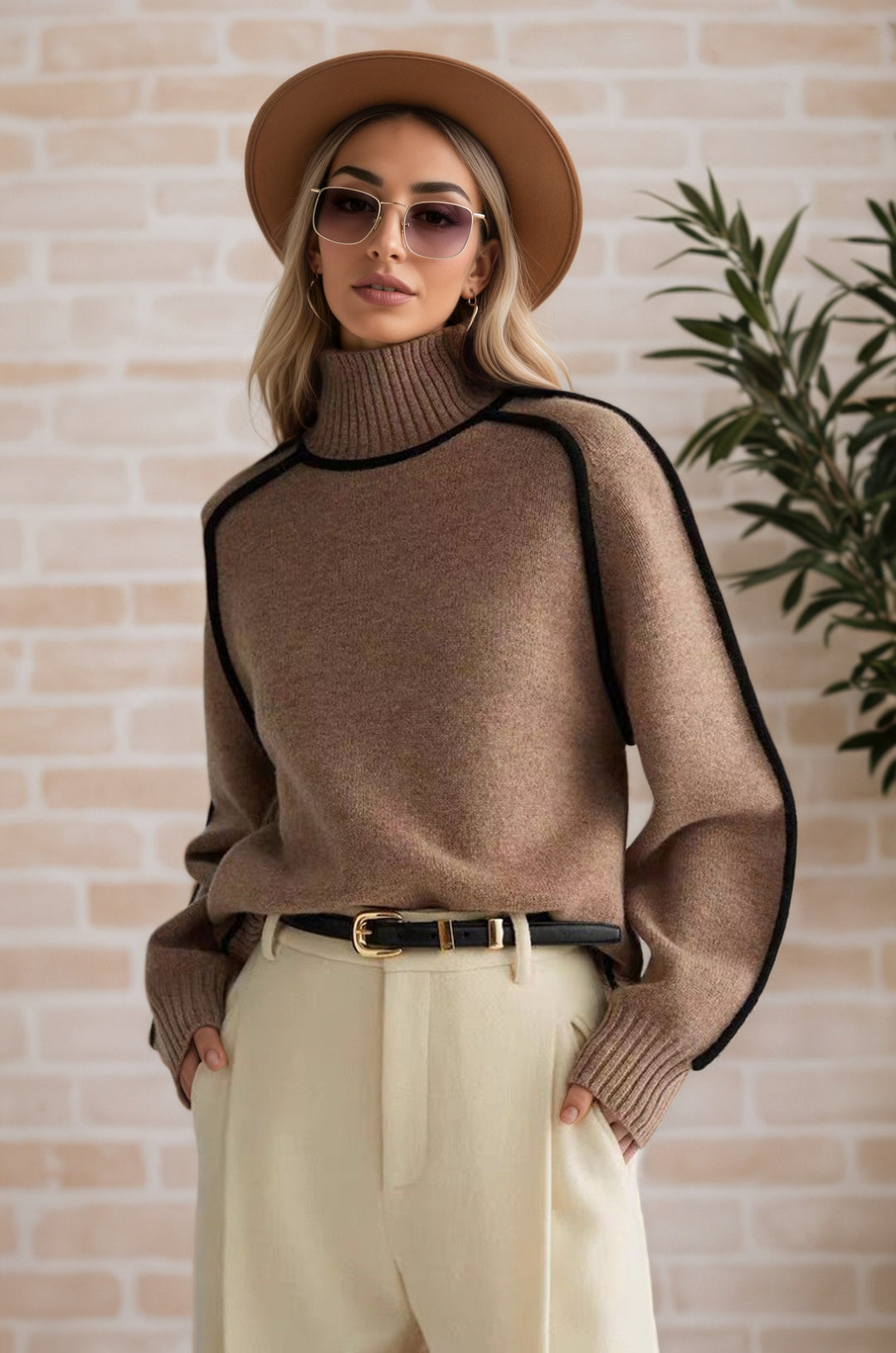 Women's sweater with high collar and modern structured details Lune London