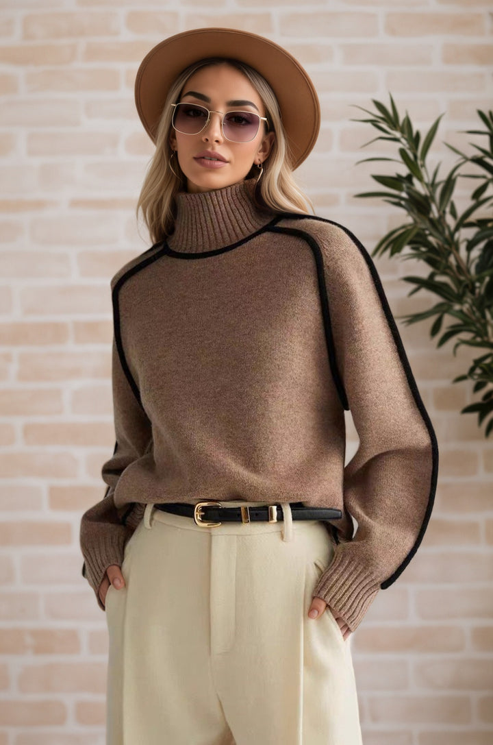 Women's sweater with high collar and modern structured details Lune London