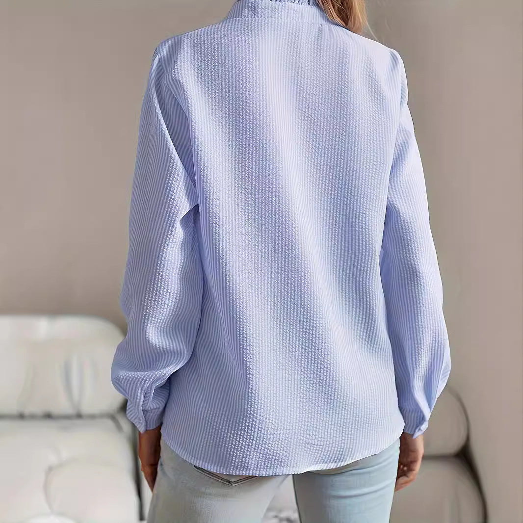 Elegant blouse for women with ruffle details and textured surface Lune London