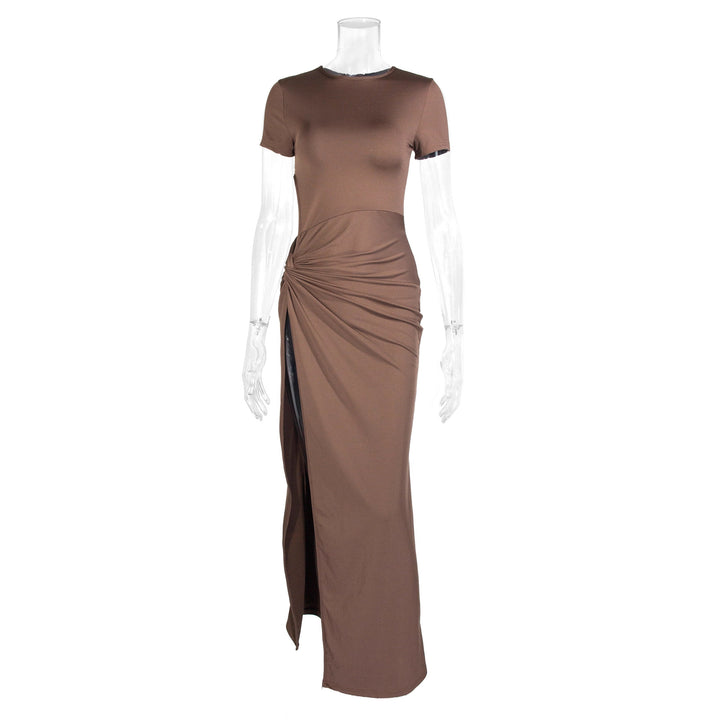 Women's maxi dress with side slit and knot detail Lune London