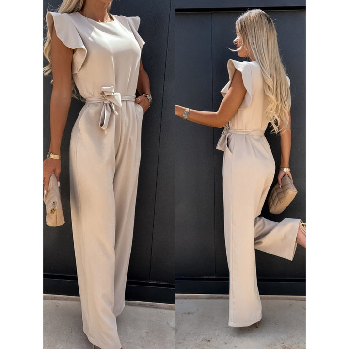 Ladies elegant jumpsuit with wide leg and ruffled sleeve Lune London