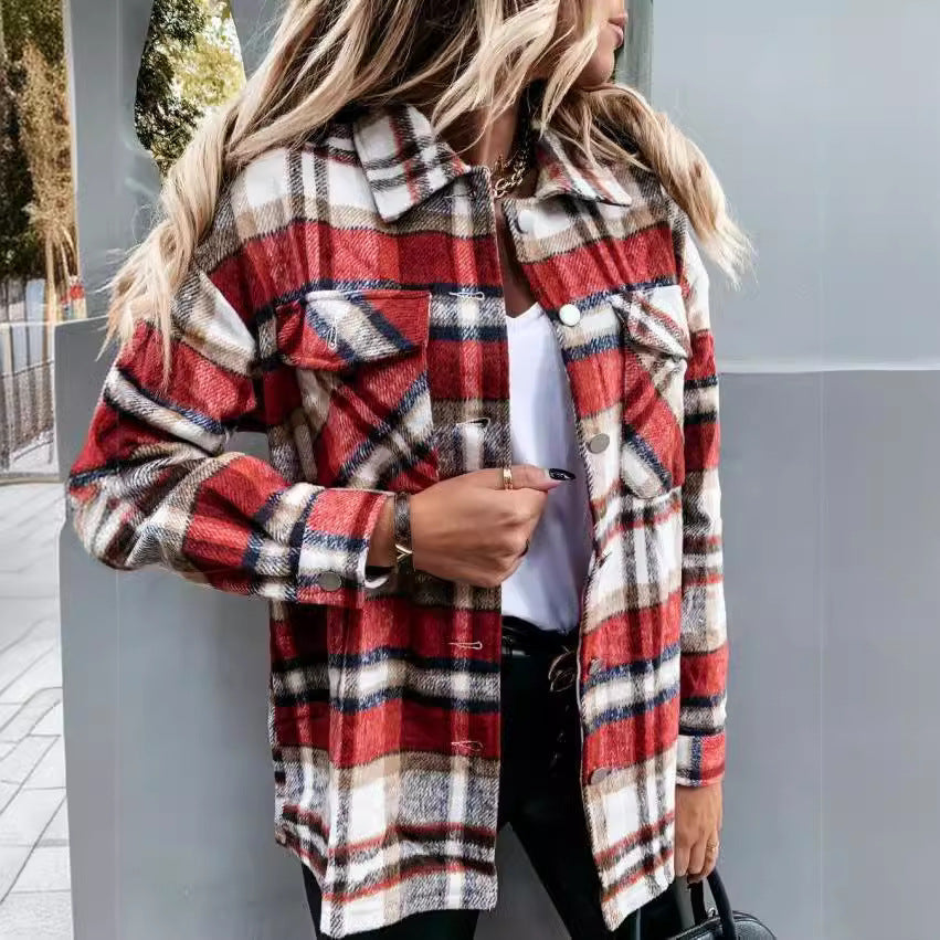 Plaid oversized women's jacket with snap button closure Lune London