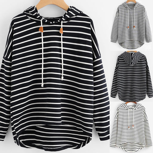 Women striped hoodie with relaxed fit and drawstring Amarae