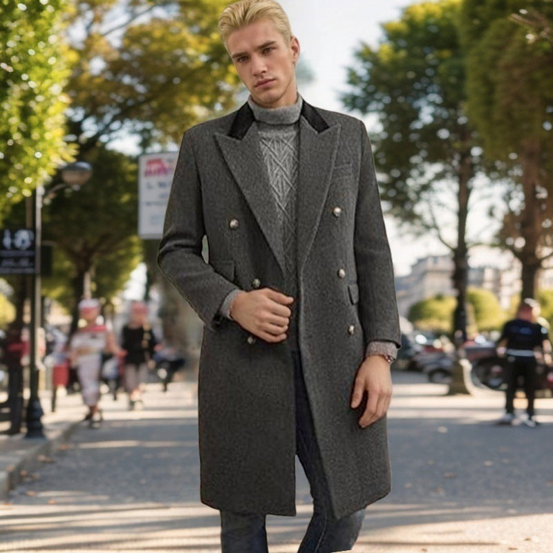 Modern urban coat for men with double-breasted buttons and velvet collar Lune London
