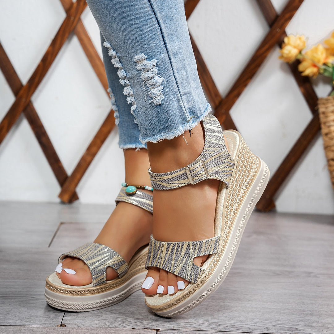 Wedge sandals for women with an elegant strap design and breathable upper material Lune London