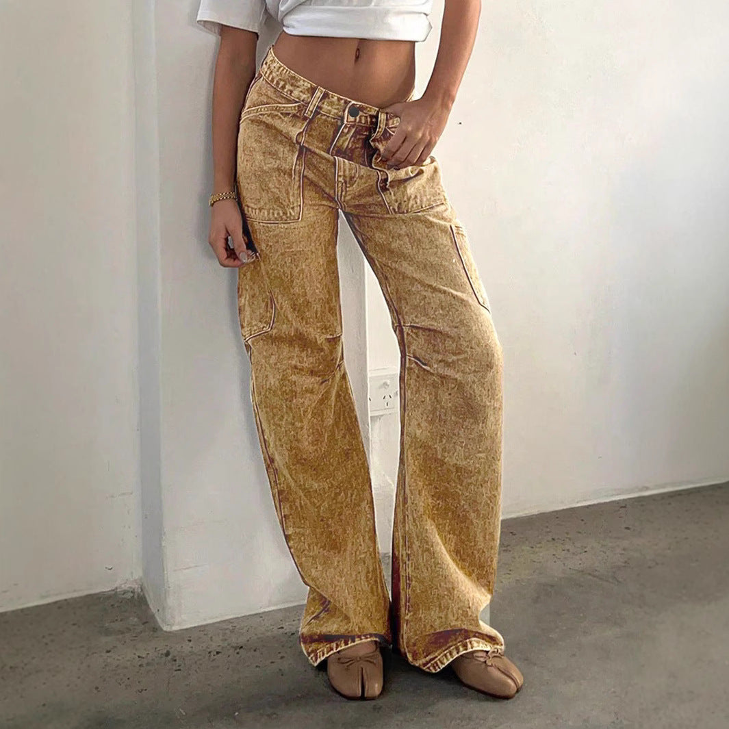 Women's Loose Utility Cargo Jeans with Straight Leg and Patch Pockets Amarae