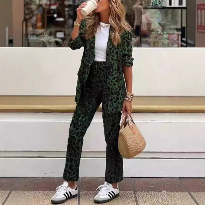 Women Elegant Leopard Print Suit Set Lune London
